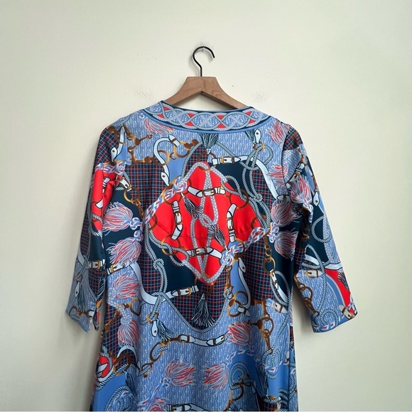 Gretchen Scott Jersey Bordertown Ditto Dress Imari Equestrian Scarf Nautical S - Picture 12 of 14